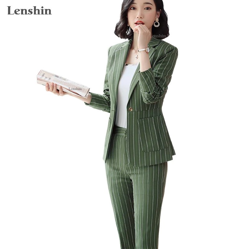 Lenshin высококачественный комплект из 2 предметов полосатый Деловой брючный костюм