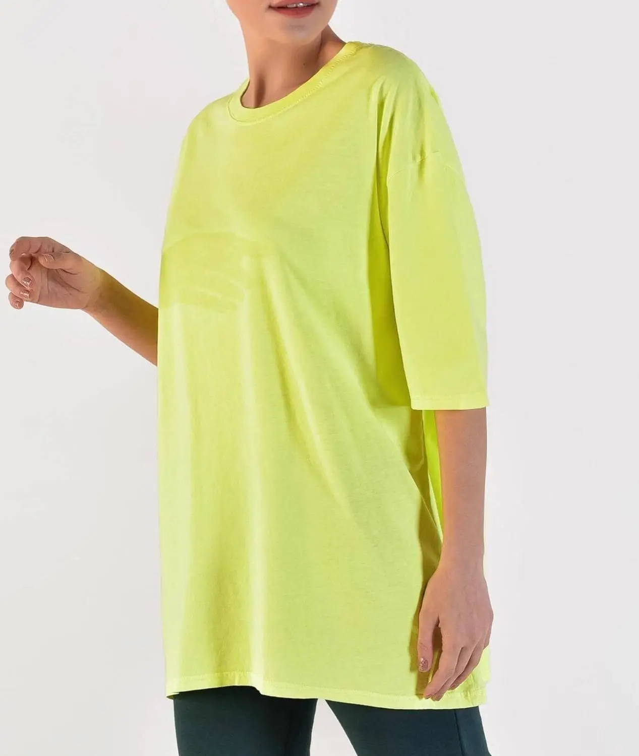 Неоново-Желтая Женская футболка с круглым вырезом 100 хлопок Повседневная | одежда
