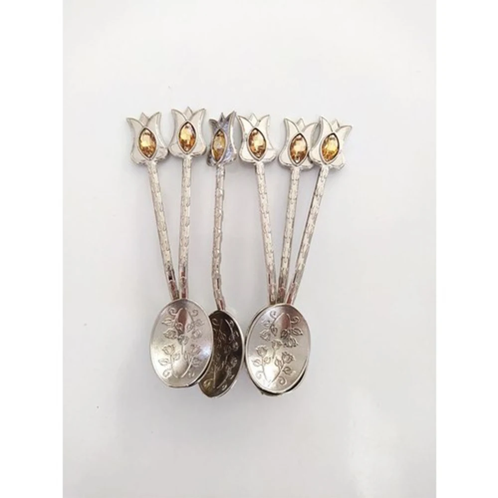 

Opportunity Product, Tea Spoon Casting Authentic Colored Stones Ottoman Tugra Motif 6 Pieces Silver Color 8934 HBCV00000SPW2M