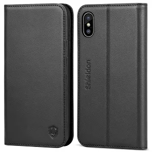 Чехол-бумажник SHIELDON для iPhone XS max【натуральная кожа слоты для карт ID держатель для карт автоматическое Пробуждение/Sleep【RFID blocking】чехол для XS Max - Цвет: Black
