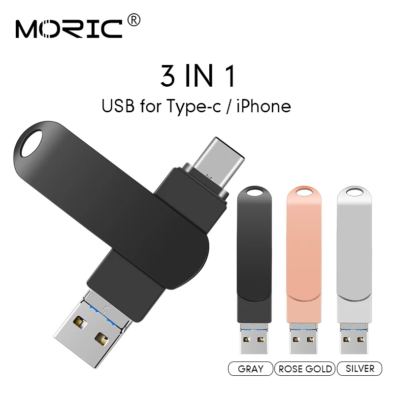 USB-флеш-накопитель 3 в 1 128 ГБ otg и type-c 32 64 Usb 0 флеш-накопитель для iPhone X/8 Plus/8/7 Plus
