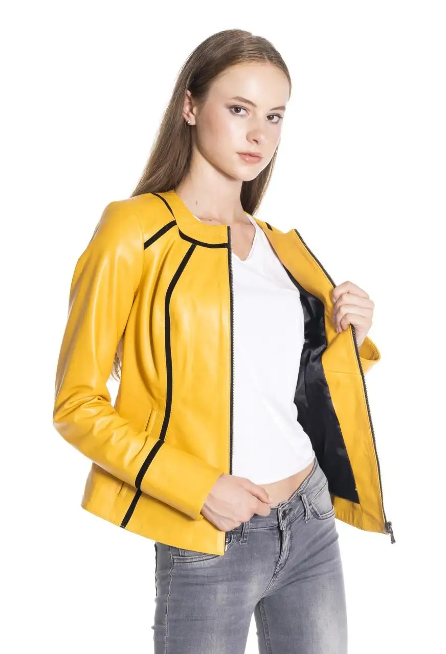Women Leather Jacket Genuine Real Leather Jacket leather Coat lambskin coat Female Jacket Genuine Leather Women's Yellow Coat