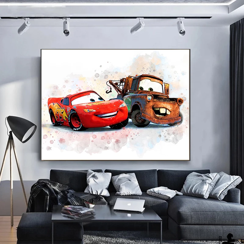 Disney тачки Молния Маккуин и матер принты акварель фотокартина комната для