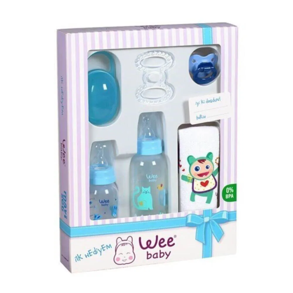 Newborn baby set 3 bottle pink pattern 5 piece first gift palate spout No: 1, PP classic baby bottle 125 ml and 250 ml, c