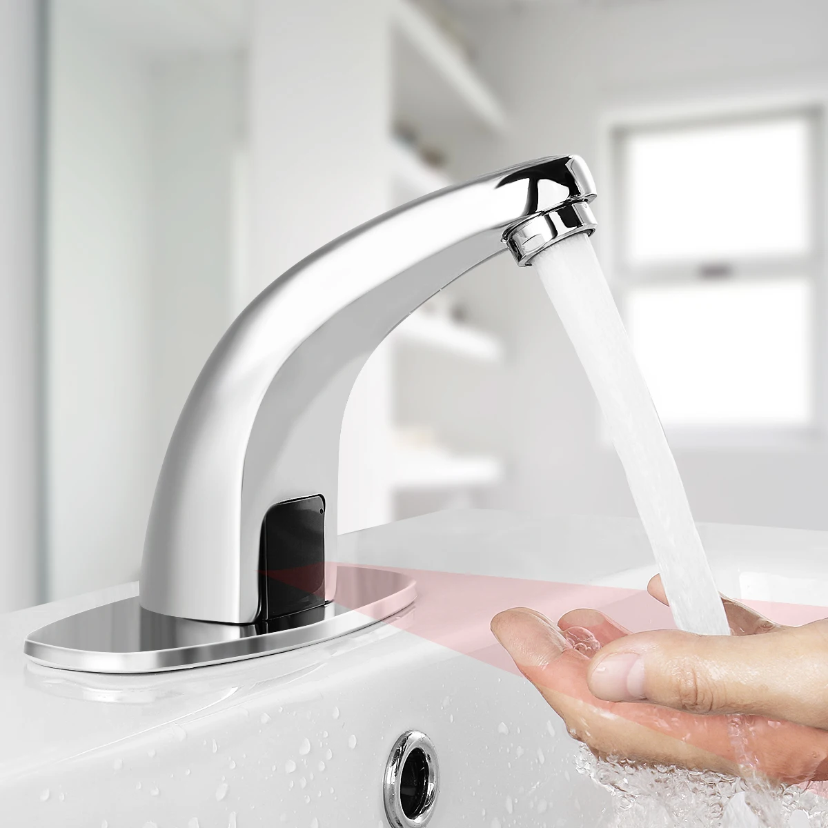 

Sink Mixer Sensor Tap Chrome Brass Automatic Hands Free Infrared Basin Faucet