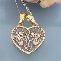 Custom Gold Plated Rose Heart Split & Not Split Pendant Necklace - Cadena "Te Amo" Corazon en Oro Laminado For Valentine's day