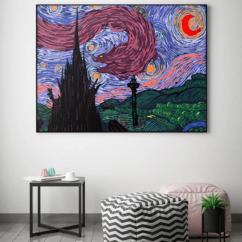 

The Starry Nightmare Zelda Abstract Landscape Canvas Poster Famous Wall Art Print Decorative Picture Modern Living Room Decor