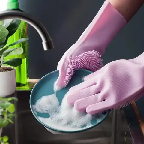 Силиконовые перчатки для уборки мытья посуды водонепроницаемые
