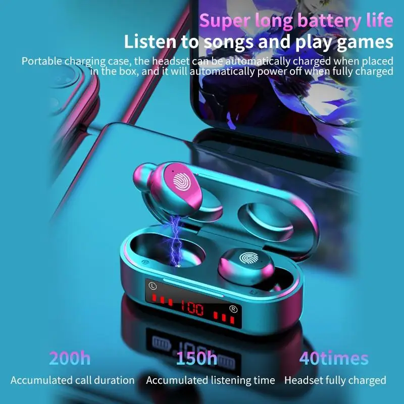 Беспроводные наушники TWS с Bluetooth 5 0 зарядная коробка 9D спортивная