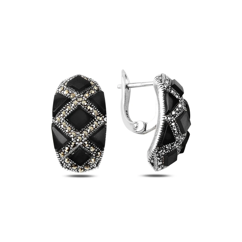 

Серебряные 925 пробы Серьги из марказита и натурального камня