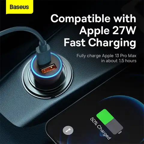 Быстрое Автомобильное зарядное устройство Baseus 60 Вт с двумя портами USB Type C, автомобильное зарядное устройство для телефона, быстрая зарядка ...