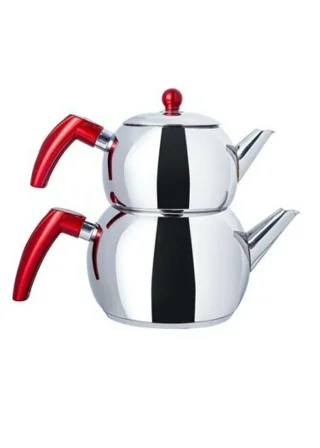 

Стальной чайник среднего размера, чайник с красной ручкой, традиционный чайник для чая и кофе, чайный чайник в подарок, турецкий чайник