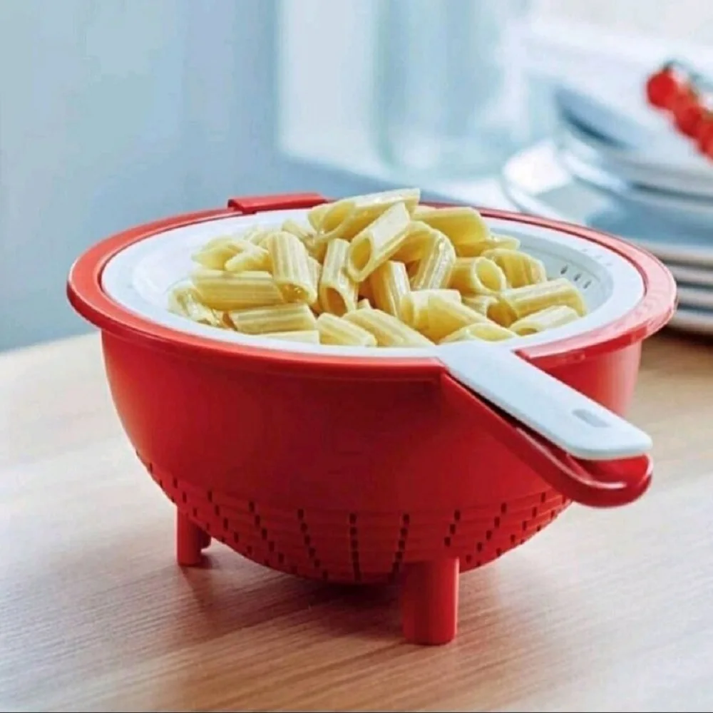 

Double Strainer Tupperware , Kitchen Helper, Red-White Strainer