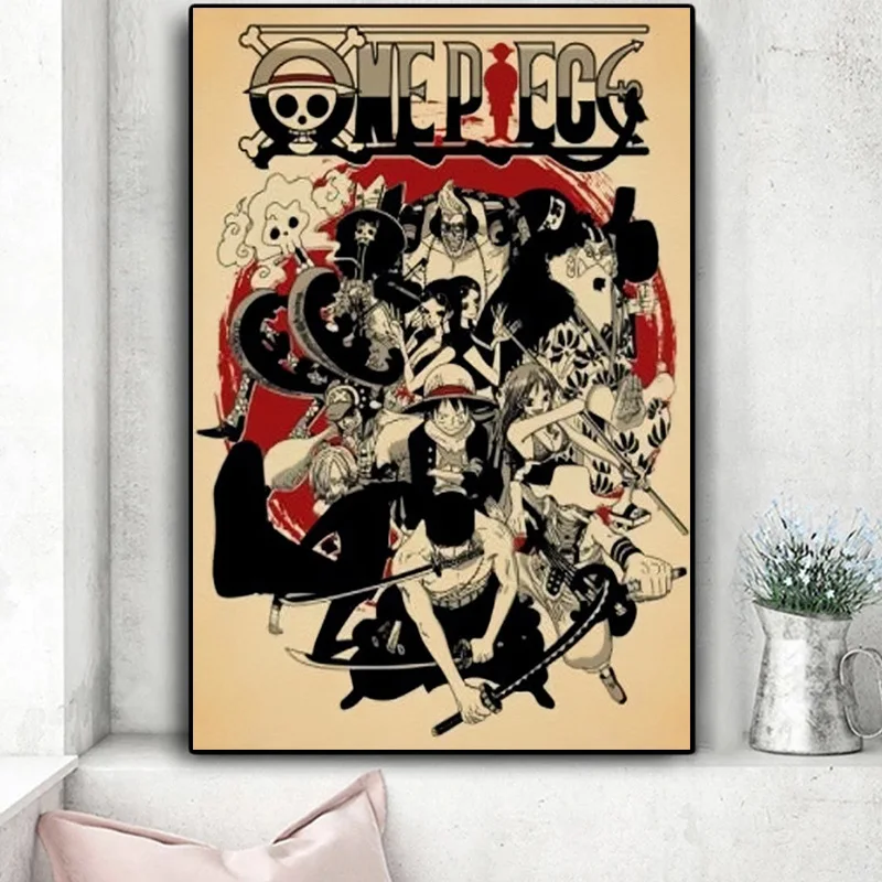 ONE PIECE Аниме винтажные постеры принты для гостиной Ретро Обезьяна D. Luffy Холст