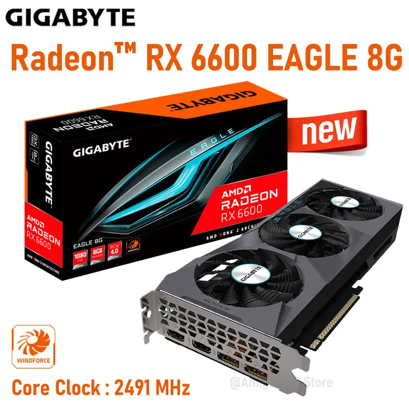 

GIGABYTE Raphic Card AMD Radeon RX 6600 EAGLE 8G GDDR6 Graphics Cards 2491MHz 128bit PCIe 4.0 RX 6600 GPU MINING Video Cards New
