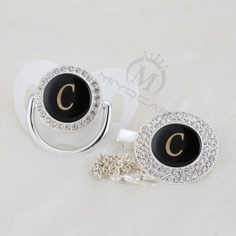 Миокар Золотое имя черные инициалы буква C Милая блестящая соска и пустышка набор