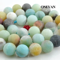 onevan natural colorful amazonite matte beads smooth loose round stone bracelet necklace jewelry making gemstone diy gift design