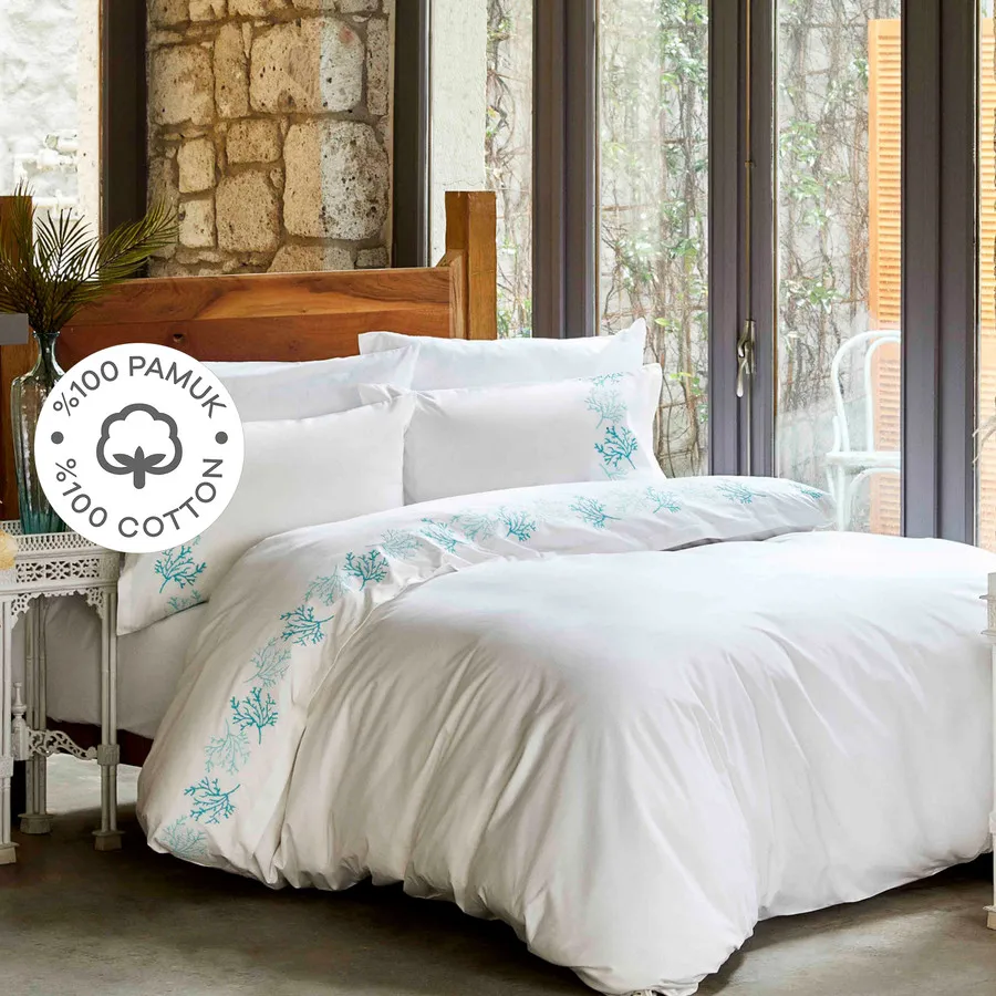 

Karaca Home Ocean Turquoise 100% Cotton Embroidered Double Duvet Cover Set bedding set queen size comforter sets bedroom sets