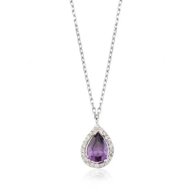 

Vaoov 925 Sterling Silver Purple Zirkon Drop Women's Necklace - Made in Turkey