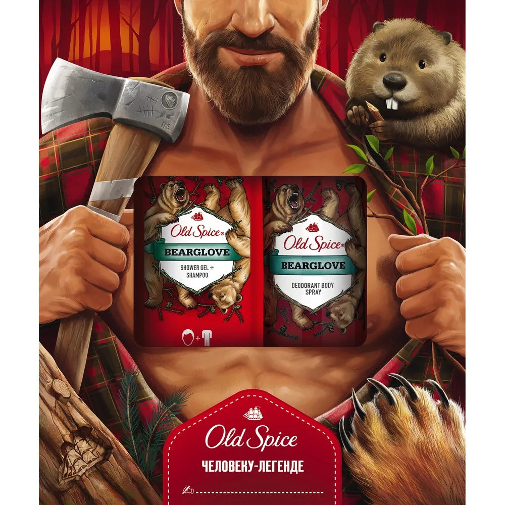 Подарочный набор: Old Spice Bearglove (Аэрозольный антипресперант 150 мл+ Гель для душа 250