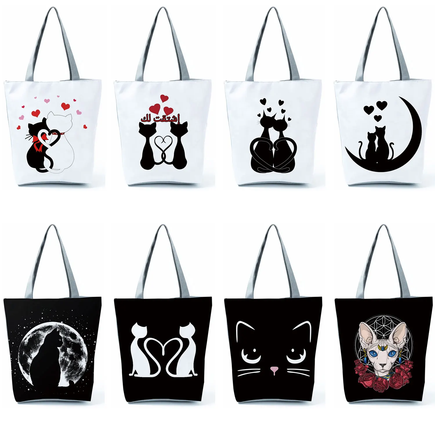 

Cute Cat Fashion Printed Tote Outdoor Travel Animal High Capacity Women Handbags Eco Friendly Portable Practical Shopping Bag