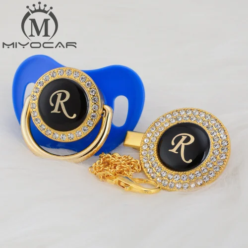 MIYOCAR цвета: золотистый, серебристый имя инициалы буквенные красивый bling соска и соска клип BPA бесплатно пустышка bling уникальный дизайн LAS-8/9 - Цвет: LR-6  6-18m