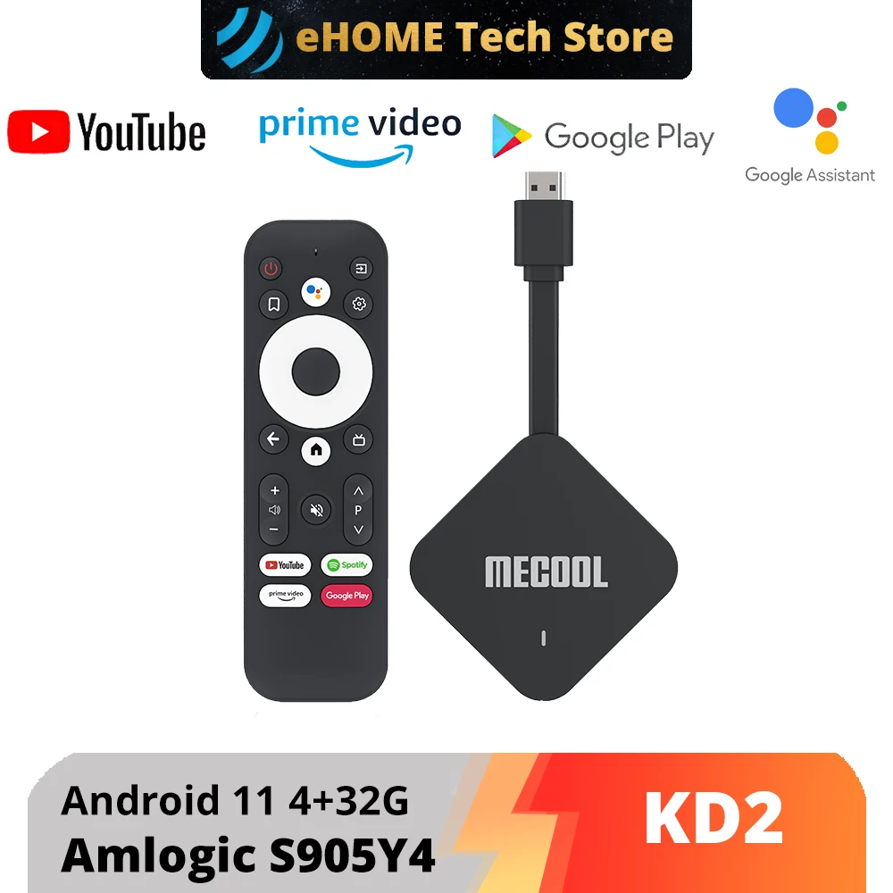 

Android 11 TvBox Mecool KD2 Google Certified Media Player 4G 32G Amlogic S905Y4 DDR4 Androidtv 5G WiFi Prime Video TV Stick