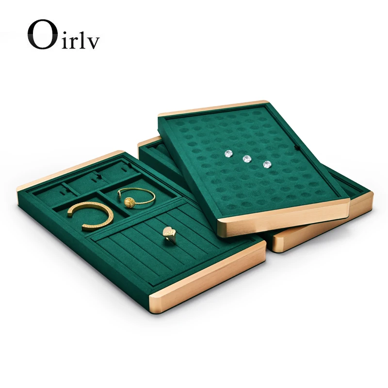 

Oirlv Green Metal&Microfiber Multi-function Jewelry Display Storage Tray for Diamond Pearls Earring Bangle Ring Necklace Pendant