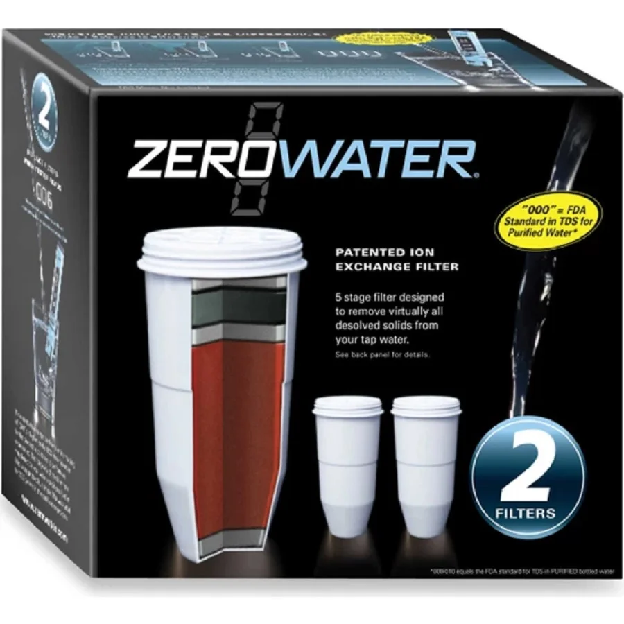 ZeroWater Replacement Water Filter Cartridges,2 Pcs, 5 Stage Filtration System Reduces Fluoride, Chlorine, Lead and Chromium