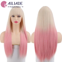 ailiade long straight blonde pink lolita wigs synthetic wig with bangs natural heat resistant party cosplay wigs for women girls