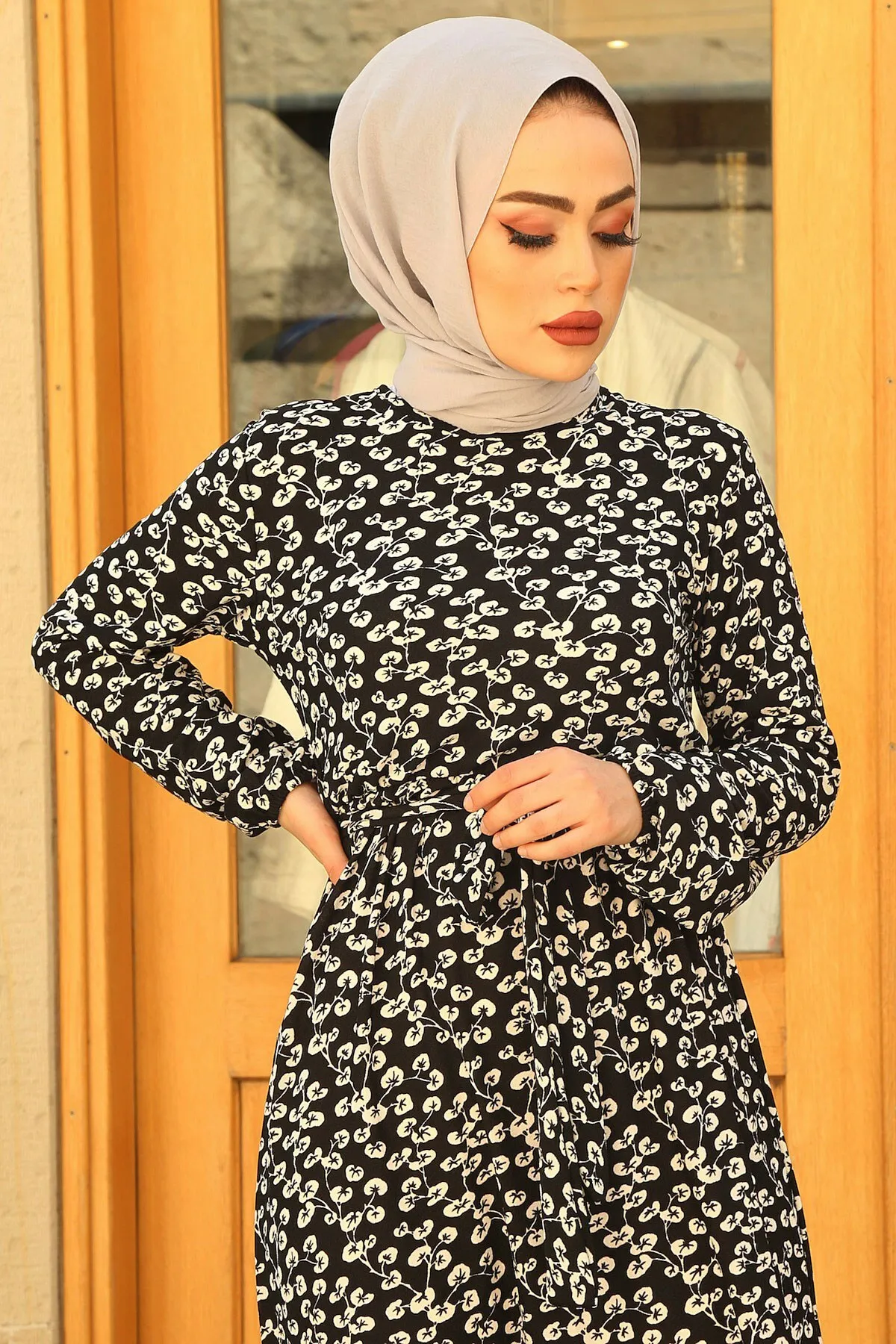 Платье с поясом и узором турецкий мусульманский модный хиджаб мусульманская