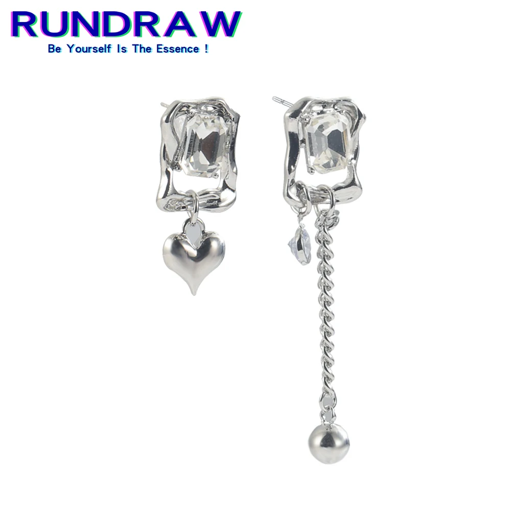 

Rundraw Fashion Silver Color Women Asymmetric Zircon Heart Earring Party Jewelry Gifts Earrings