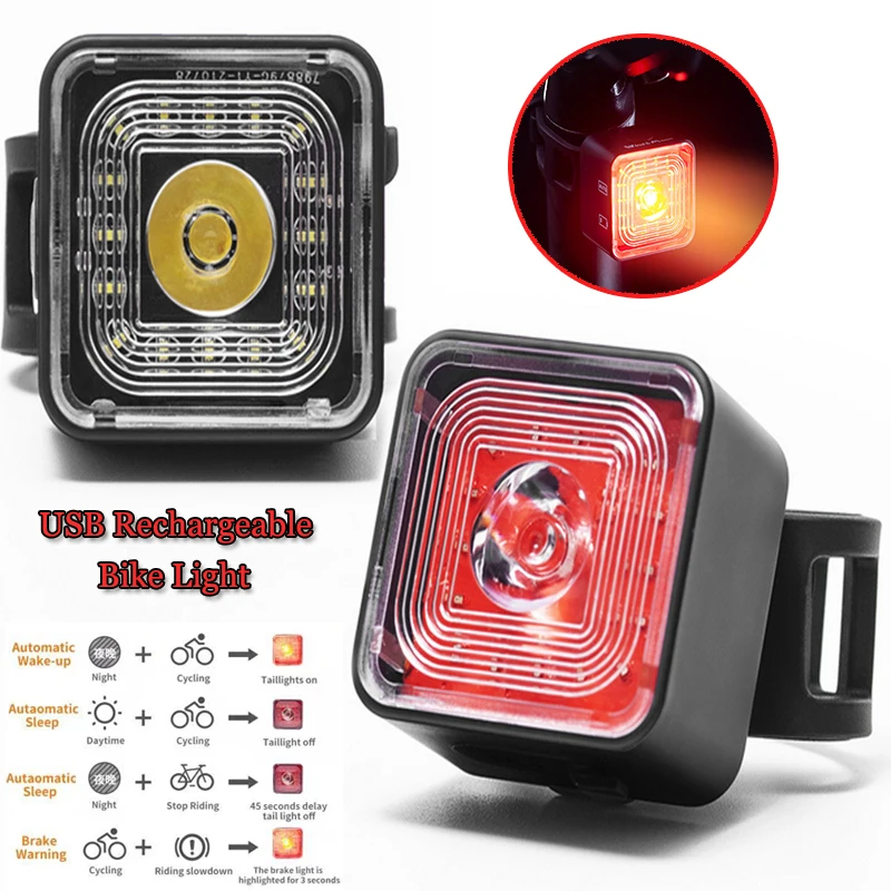 

USB Rechargeable High Lumen Bike Front Light and Ultra Bright Bike Brake Light with Sensor Cycling Flashlight