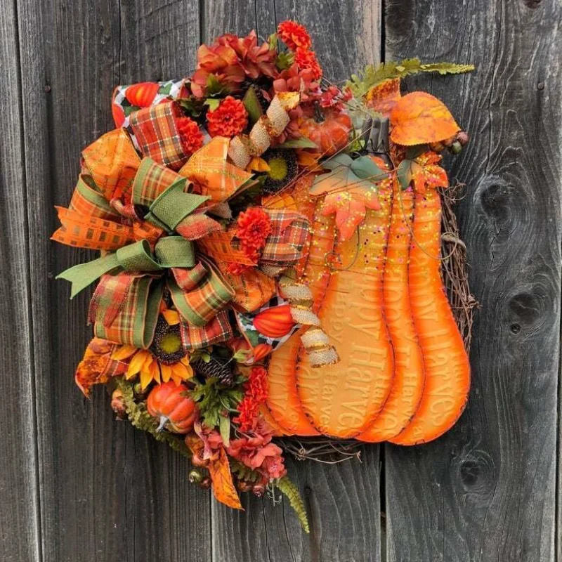 

Orange Big Pumpkin Hydrangea Wreath Family Gift Christmas Gift Farmhouse Wreath Home Decor Door Decor Wall Hanging Decor