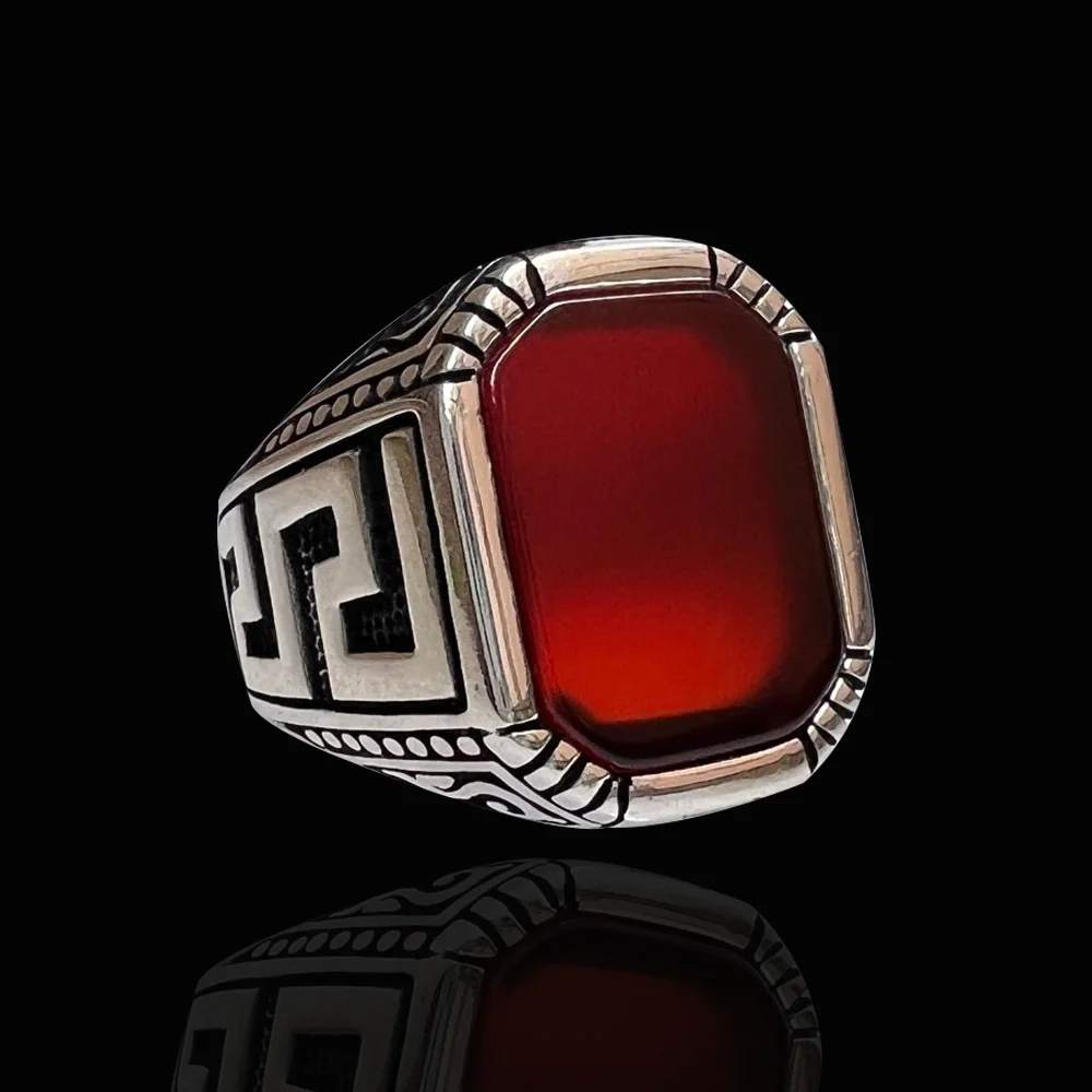 

Silver Men's Ring Turkish Handmade Jewelry Red Agate Stone All Size