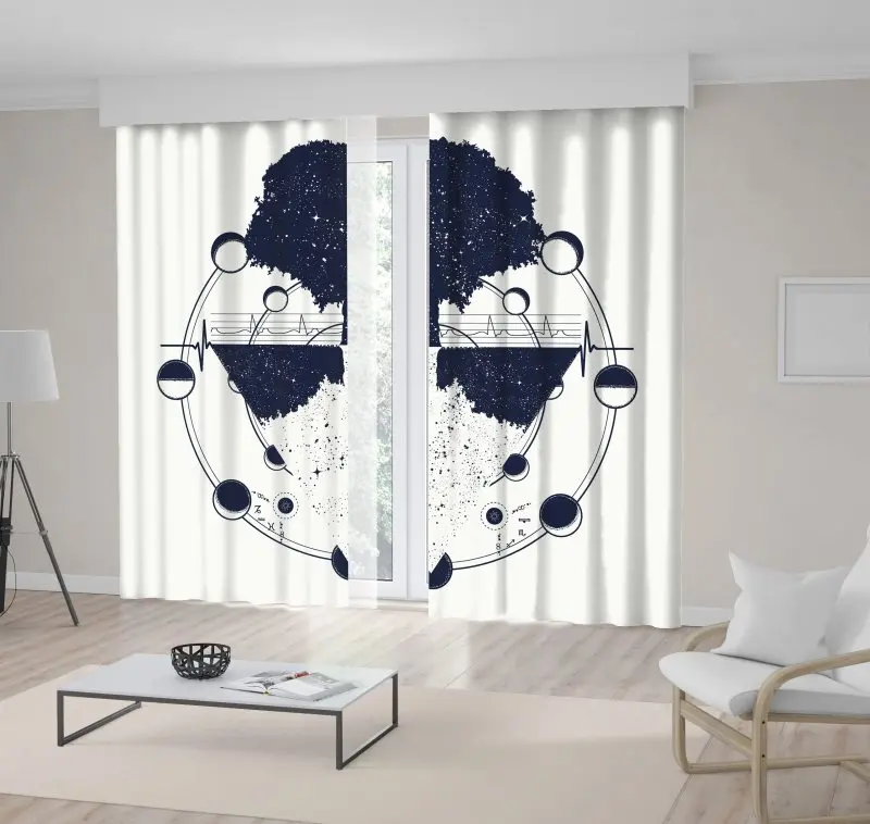 

Curtain Magic Tree Lunar Phases Future and Past, Life and Death Conceptual Artwork Dark Blue White