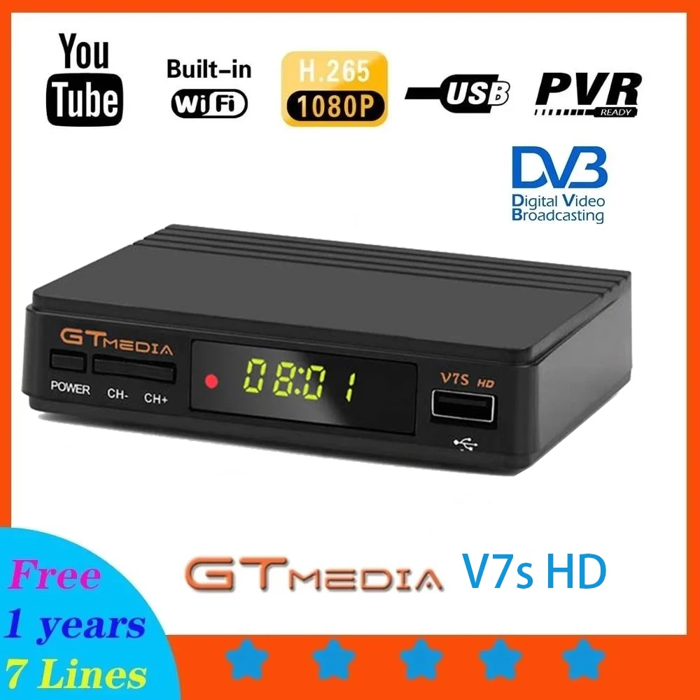 

GTmedia V7Shd DVB-S2 HD satellite decoder 1080P USB Wifi H.265 Support European Spanish TV box receiving server