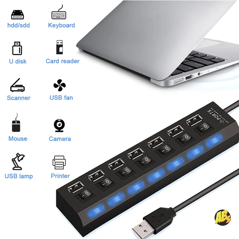 USB 2.0 Hub Multi Splitter Use Power Adapter 4/7 Port Multiple Expander with Switch for PC laptop accessories hub macbook High Speed Converter on/off