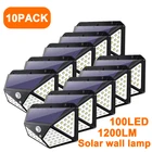 Уличные светодиодсветодиодный фонари на солнечной батарее, Настенные светильники с датчиком движения для сада, 100 светодисветодиодный, IP65, водонепроницаемая лампа для двора, наружной стены, забора, внутреннего дворика