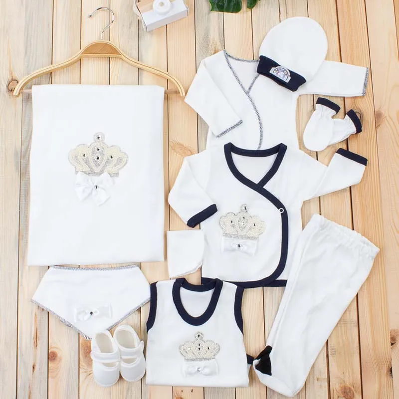 Powder Pink Girls Boys For Newborn Baby Set Clothing Suit 10Pcs King Queen Crowned Babies Girl Male Blanket Rompers clothing |