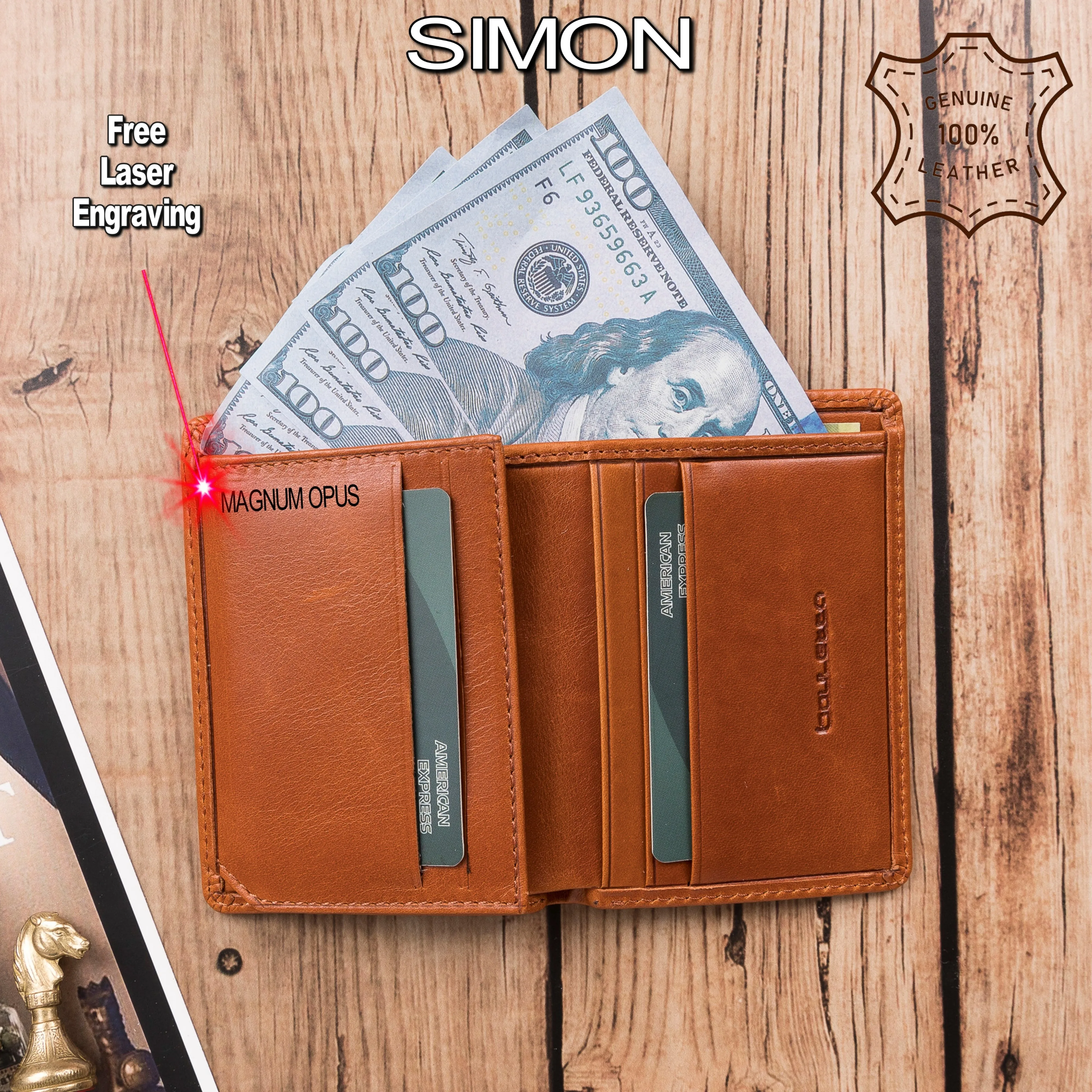 Handmade Genuine Leather Card Holder Wallet Book Type Closure that Holds up to 7 Cards and Paper Money High Quality Elegant