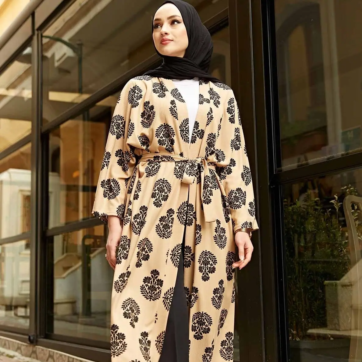 TUGBA Muslim Women Patterned Kimono Mink Cardigan İslamic outfit for Muslim