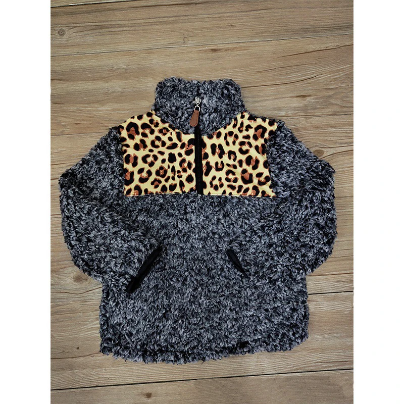 leopard cheetah buffalo plaid patch KIDS SHERPA pullovers boys&girls jackets coats