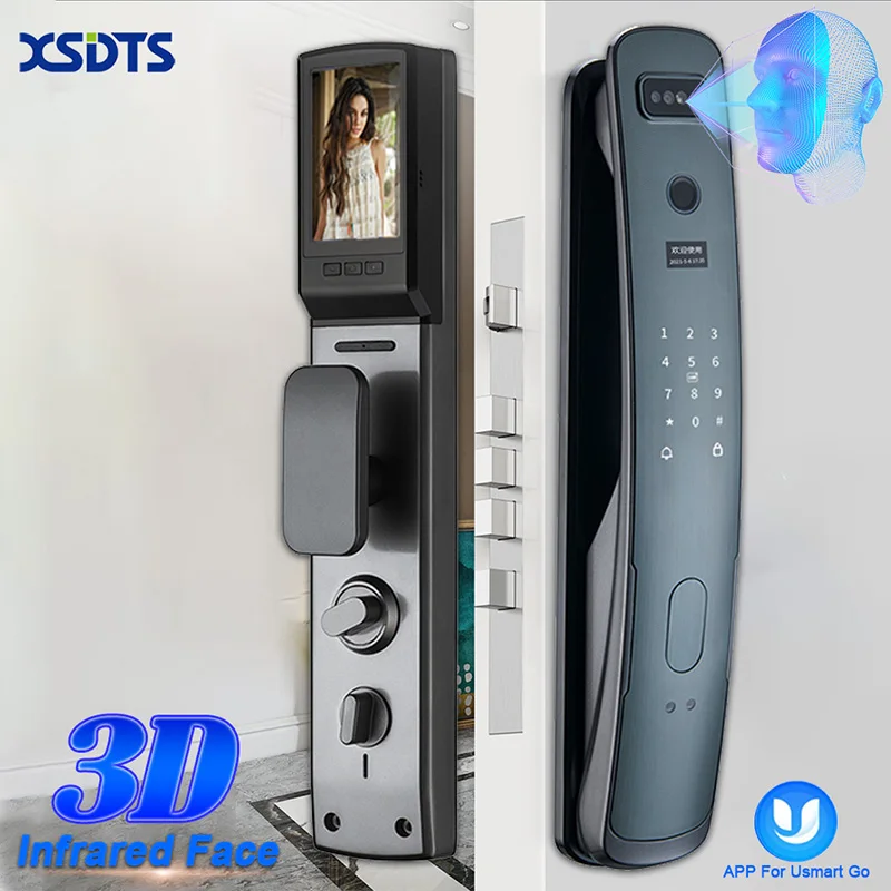 Дверной смарт-замок 3D биометрический с поддержкой разблокировки по лицу и камере