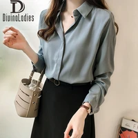 divinaladies new korean 2022 spring summer shirts tops chiffon womens long sleeve clothes loose interview all match wear blouse