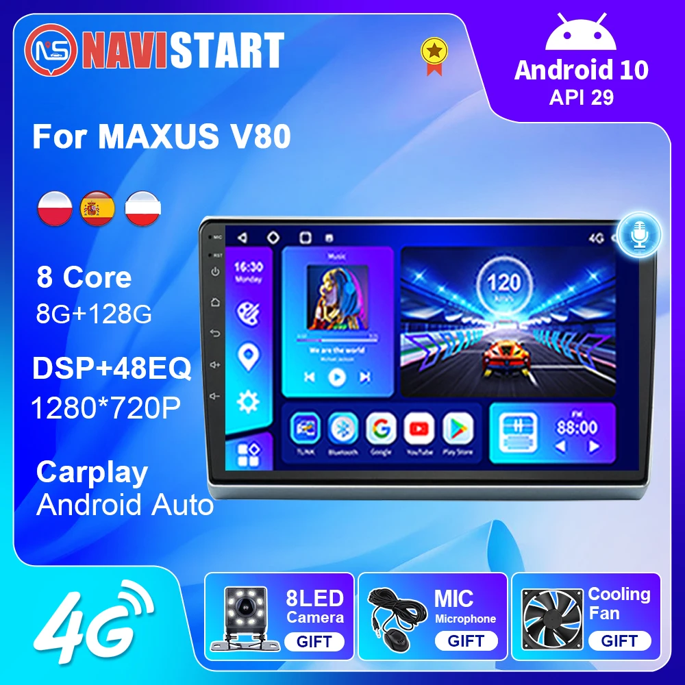 NAVISTART 8G 128G Cho MAXUS V80 2012-2017 Radio Đồng Hồ Định Vị GPS WIFI 4G Carplay DSP android Tự Động Chơi Android 10 2 Din DVD