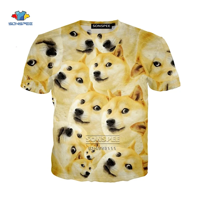 SONSPEE 3D принт Для мужчин Для женщин забавные Собаки Уход за кожей лица shiba Inu Doge Повседневное с О-образным вырезом Harajuku футболка Летняя футболка Молодежные Топы A810