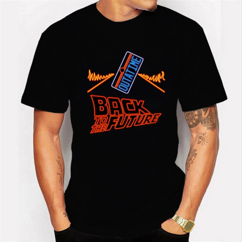 black t shirt 6 Футболка «Назад в будущее», светящаяся футболка, летние футболки с коротким рукавом «Назад в будущее», топы, уличная одежда, футболки, 4XL, унисекс - Цвет: black t shirt 6