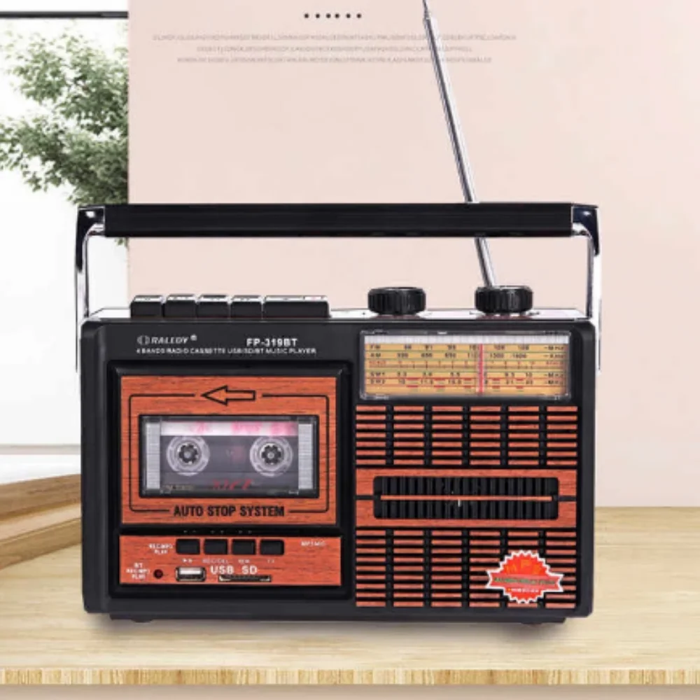 Radio Cassette Player Music Retro Usb Fm  Bluetooth SD Musical Note Quality Sound Acoustic Fashion Design Technology Auto Recording Microphone Battery Electric Model Stylish and Elegant Nostalgia Portable Built-in