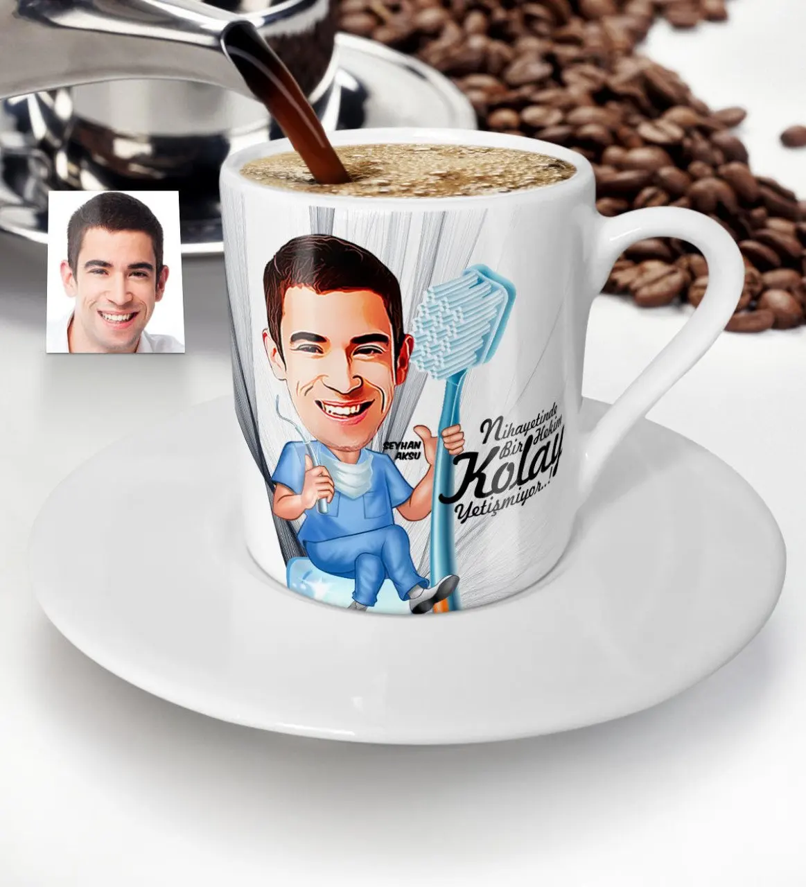 

Personalized Mr Dentist Cartoon Turkish coffee Cup-2